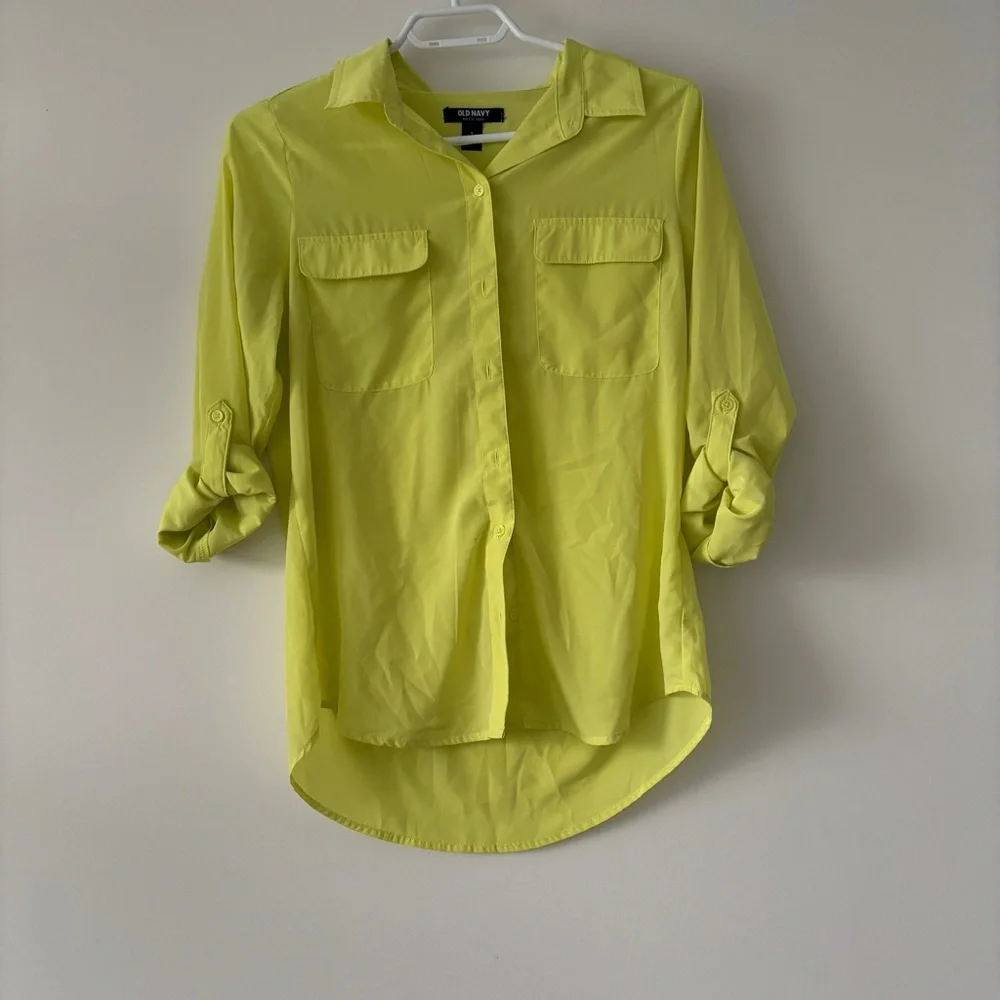 OLD NAVY women’s Button-Up Blouse – Size S, Neon Yellow - Picture 2 of 8